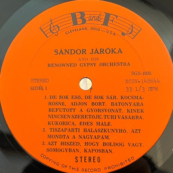 Sándor Járóka & His Renowned Gypsy Orchestra Vinyl LP B&F SGS-1035 - Picture 3 of 7